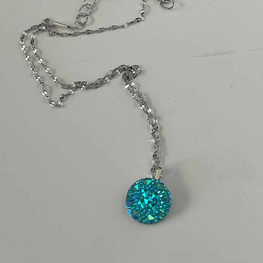 Ocean Blue Crystal Necklace - Silver Chain